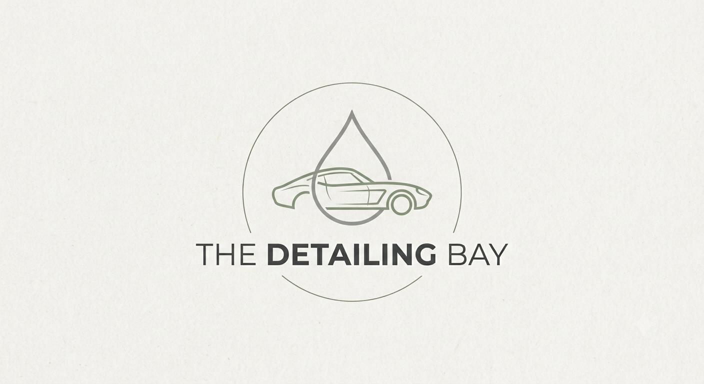 The Detailing Bay logo: a car and water droplet in muted olive and charcoal
